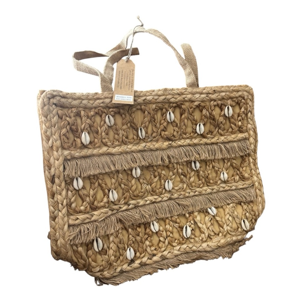 SALT + UMBER ISLA JUTE SEASHELL TOTE The Hand-Braided Jute & Seashell Tote NWT